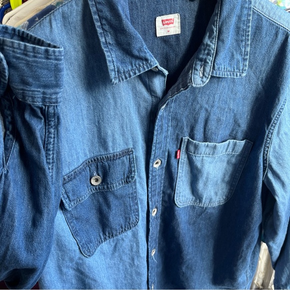 Levis Utility Shacket Mens Medium Denim Shirt Jacket Casual Patchwork Jean Top M - Picture 15 of 16